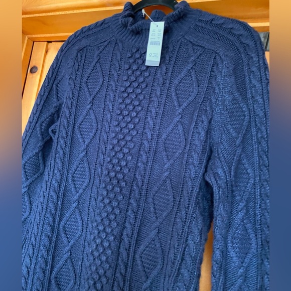 NWT J Crew Cable Knit Mini Sweater Dress Navy Blue BN154 Lambs Wool Blend Ruffle - Picture 4 of 10